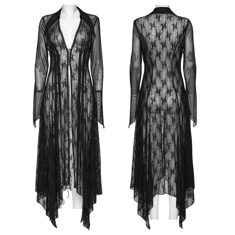Gothic-Spitzencardigan mit tiefem Reverskragen für Damen