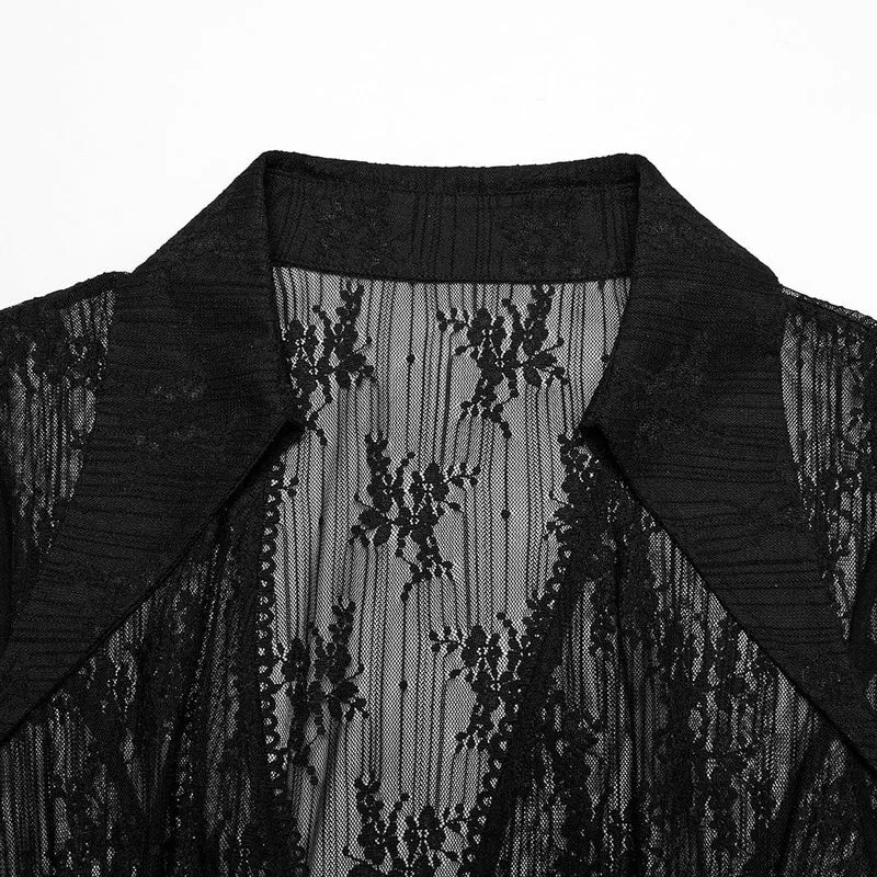 Gothic-Spitzencardigan mit tiefem Reverskragen für Damen