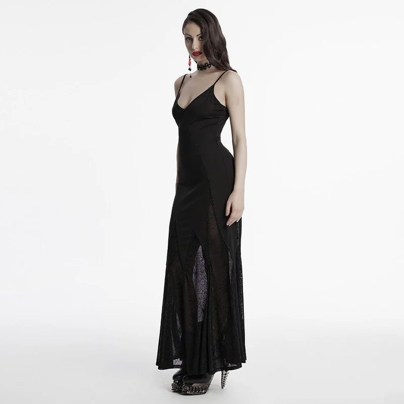 Gothic-Partykleid mit tiefem Ausschnitt aus Sipder-Netzstoff für Damen