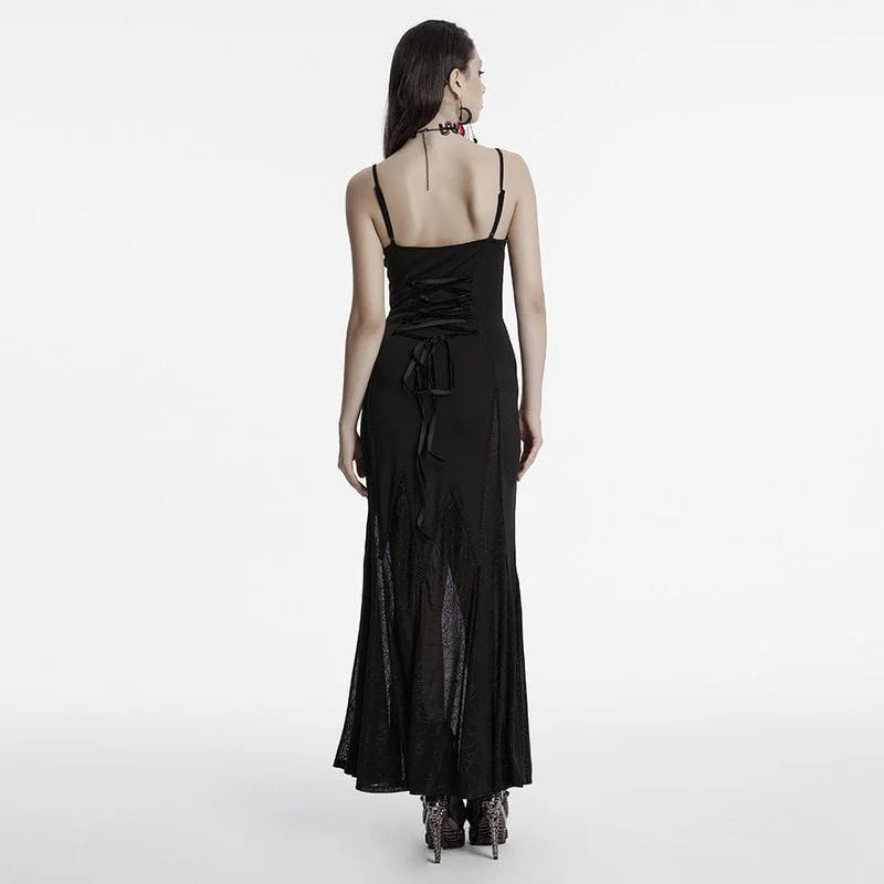 Gothic-Partykleid mit tiefem Ausschnitt aus Sipder-Netzstoff für Damen