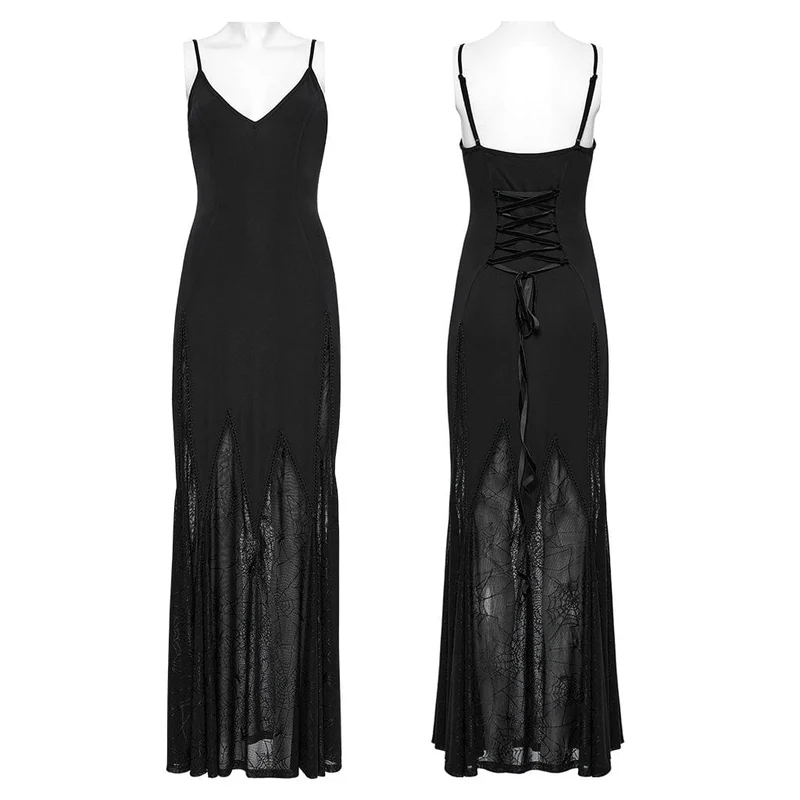 Gothic-Partykleid mit tiefem Ausschnitt aus Sipder-Netzstoff für Damen