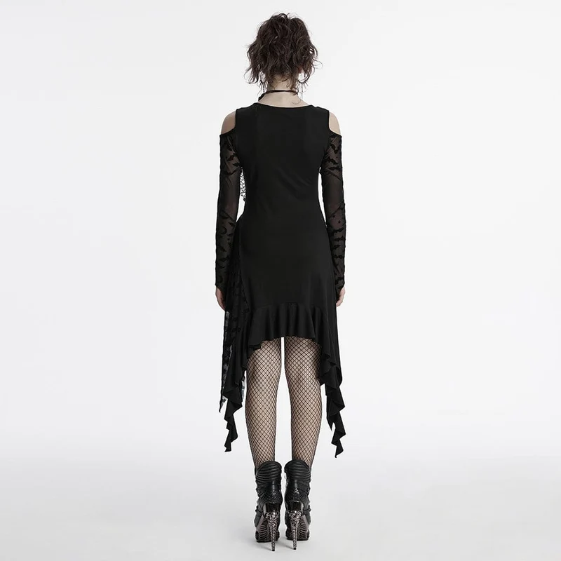 Gothic-Hexenkleid mit unregelmäßigen, schulterfreien Rüschen für Damen