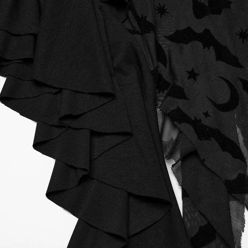 Gothic-Hexenkleid mit unregelmäßigen, schulterfreien Rüschen für Damen