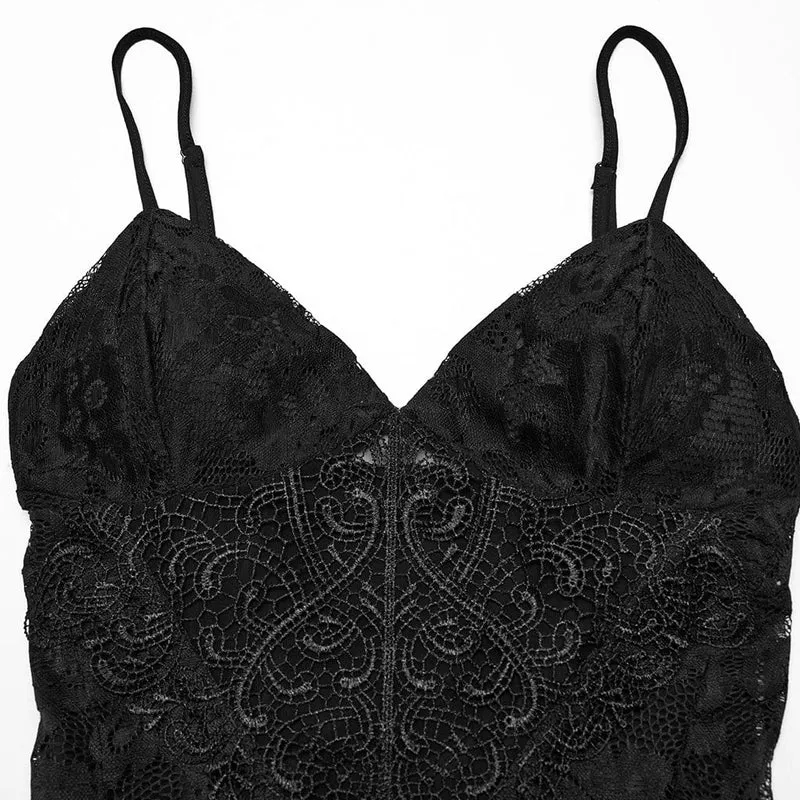 Gothic-Abendkleid aus Spitze mit tiefem Ausschnitt und Schlitz für Damen