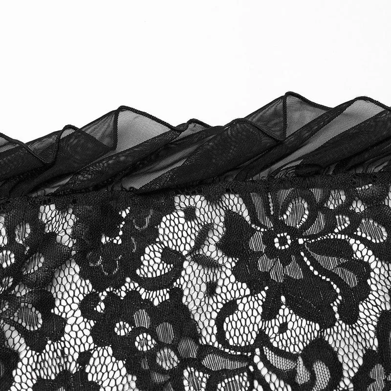 Gothic-Abendkleid aus Spitze mit tiefem Ausschnitt und Schlitz für Damen