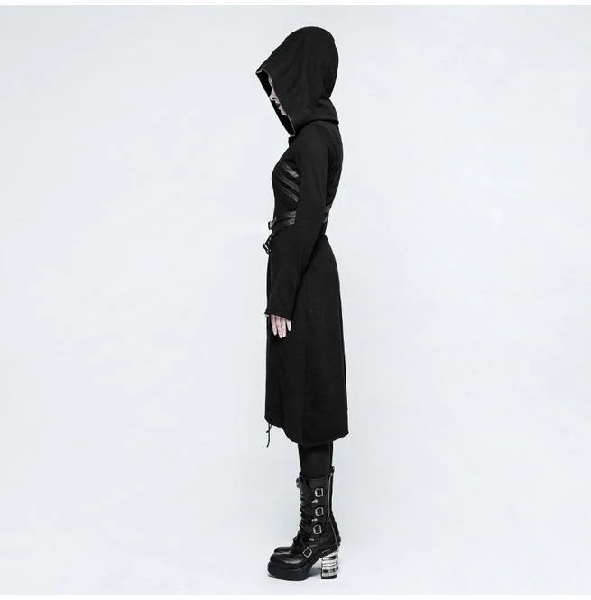 Asymmetrischer Strickmantel mit Kapuze und Gürtel für Damen