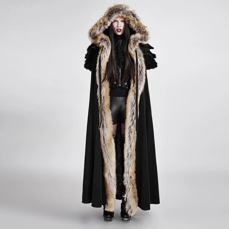 Gotischer Wollmantel mit Kapuze für Damen