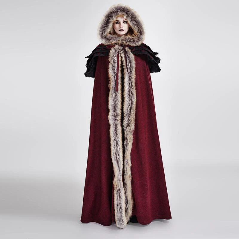 Gotischer Wollmantel mit Kapuze für Damen