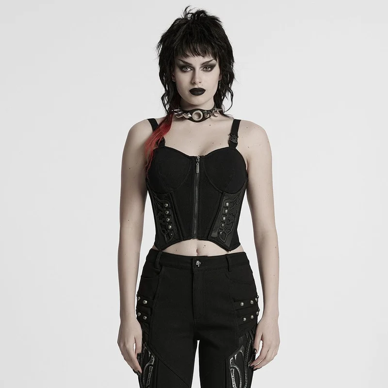 Cyberpunk-Tanktop mit Nietenschnalle und Schnürung für Damen