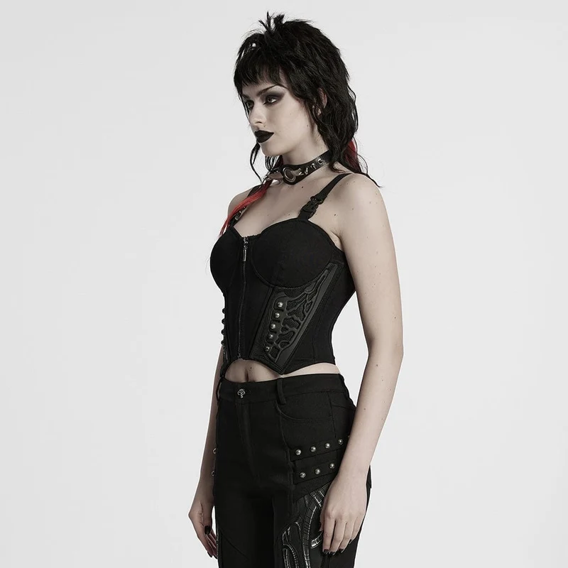 Cyberpunk-Tanktop mit Nietenschnalle und Schnürung für Damen