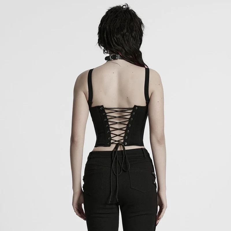 Cyberpunk-Tanktop mit Nietenschnalle und Schnürung für Damen