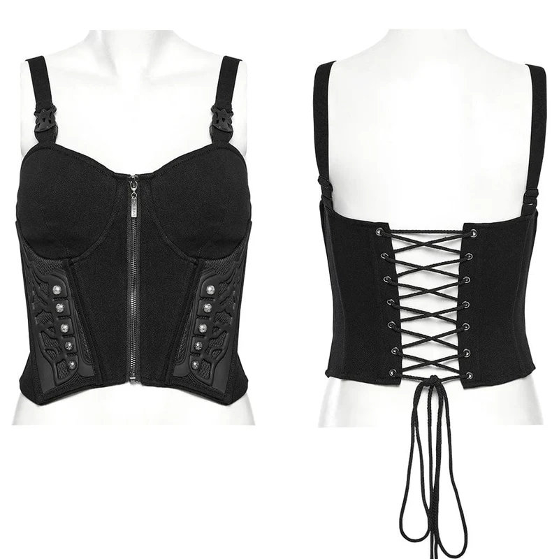 Cyberpunk-Tanktop mit Nietenschnalle und Schnürung für Damen