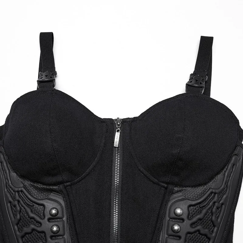Cyberpunk-Tanktop mit Nietenschnalle und Schnürung für Damen
