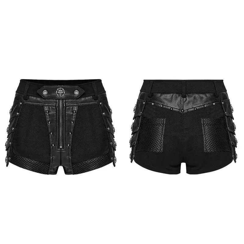 Damen-Shorts mit Punk-Nieten und Netzstoff