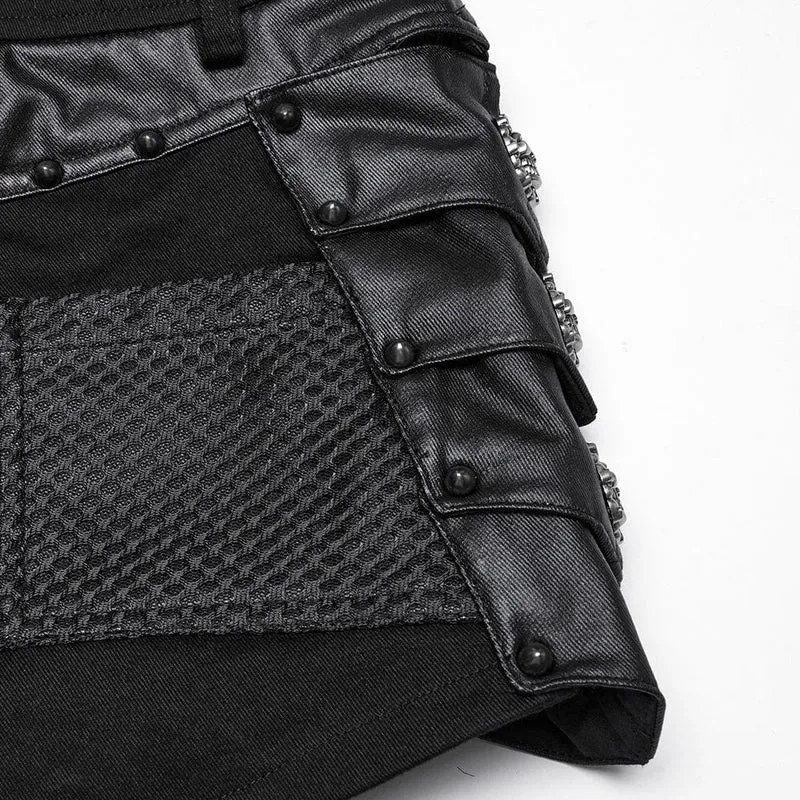 Damen-Shorts mit Punk-Nieten und Netzstoff