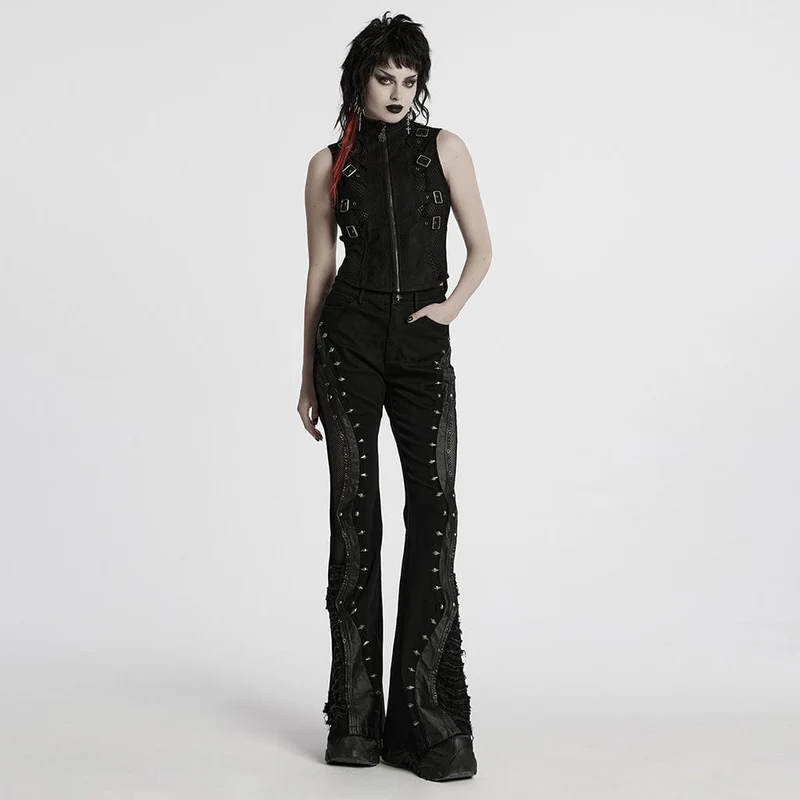 Damen Punk Mesh Splice Schnallenweste