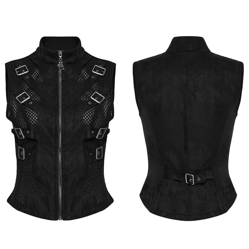 Damen Punk Mesh Splice Schnallenweste