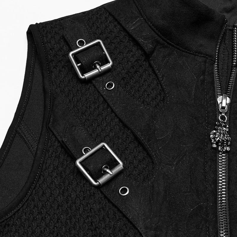 Damen Punk Mesh Splice Schnallenweste