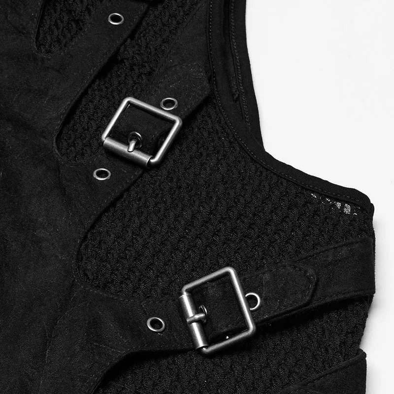 Damen Punk Mesh Splice Schnallenweste