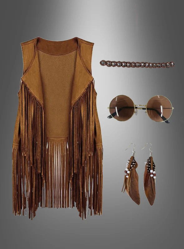 Hippie Fransenweste mit Zubehör Damen