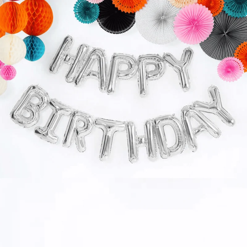 Ballonschriftzug "Happy Birthday" Silber