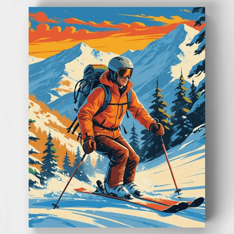 Mountain Ski Sunset - Paint by Numbers Kit