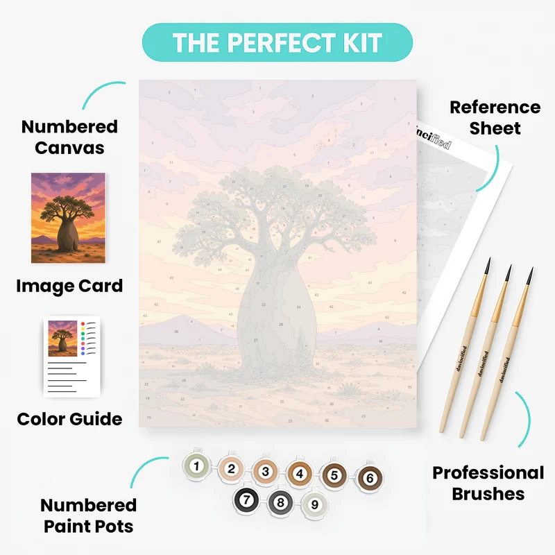 Baobab Sunset Silhouette - Paint by Numbers Kit