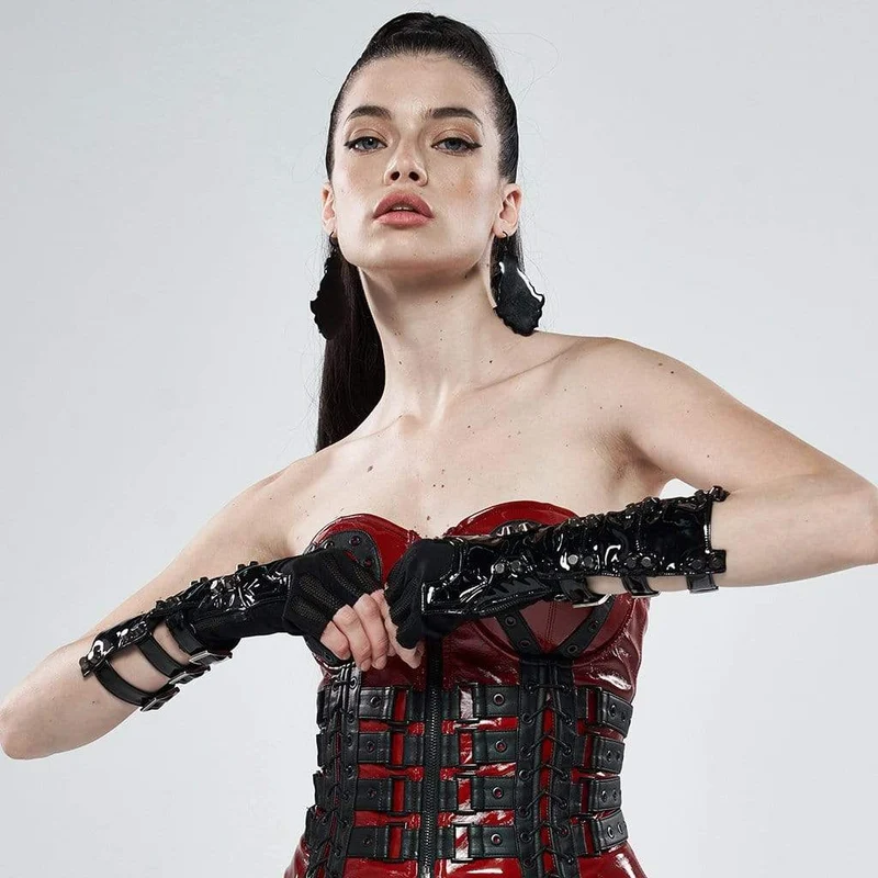 Lange Punk-Handschuhe aus Kunstleder für Damen