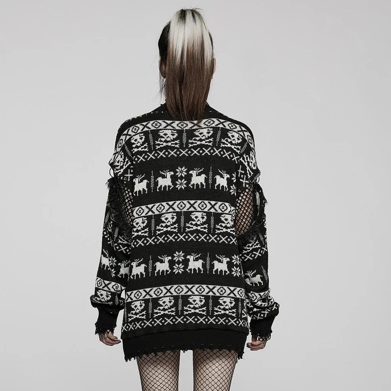 Damen Grunge Skull Deer Lockerer Pullover