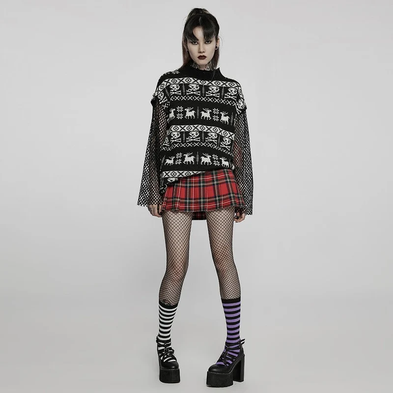 Damen Grunge Skull Deer Lockerer Pullover