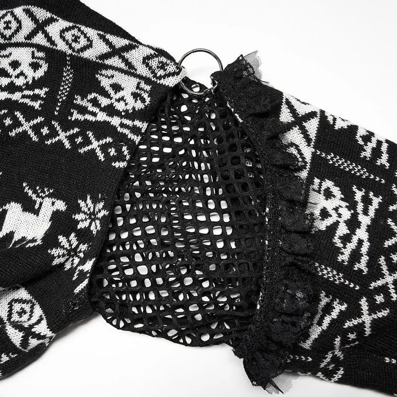 Damen Grunge Skull Deer Lockerer Pullover