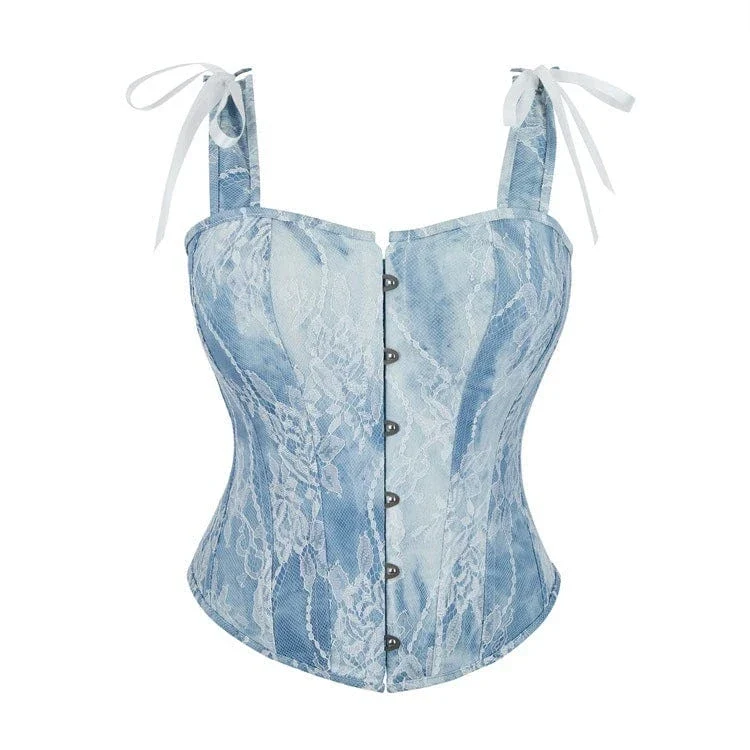 Gothic-Spitzen-Splice-Denim-Überbrustkorsett für Damen