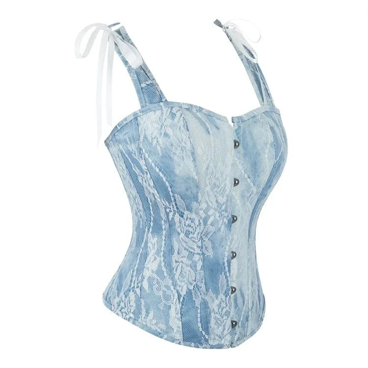 Gothic-Spitzen-Splice-Denim-Überbrustkorsett für Damen