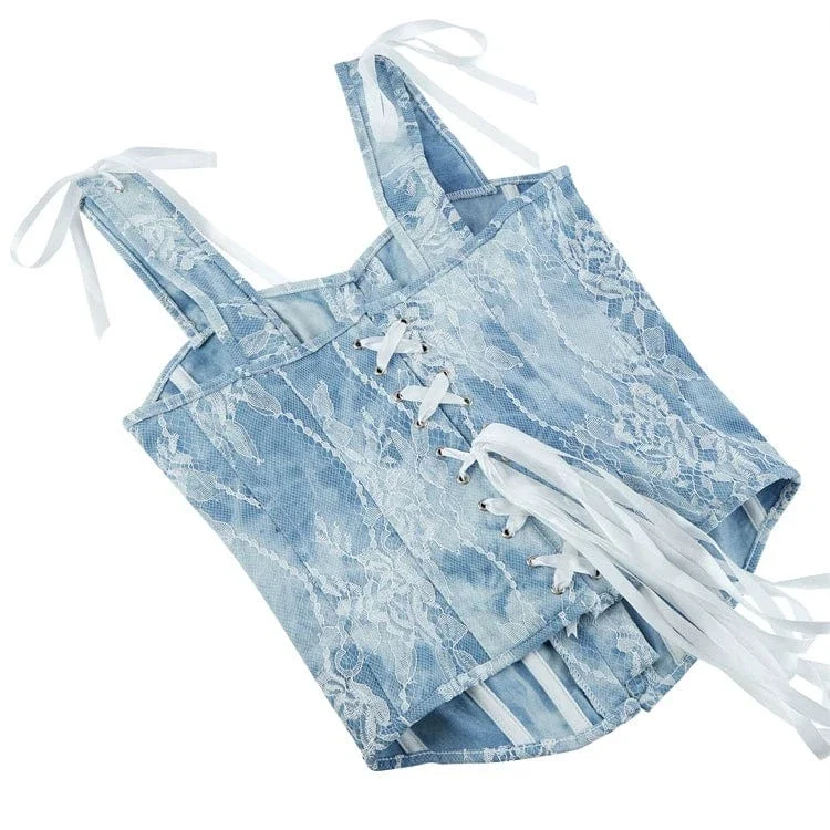 Gothic-Spitzen-Splice-Denim-Überbrustkorsett für Damen
