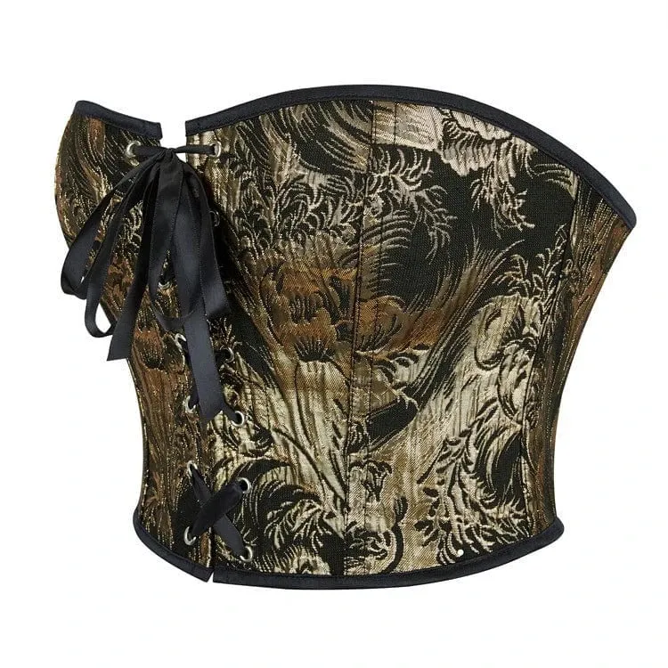 Gothic-Überbrustkorsett mit Blumenmuster in Schwarz und Gold für Damen