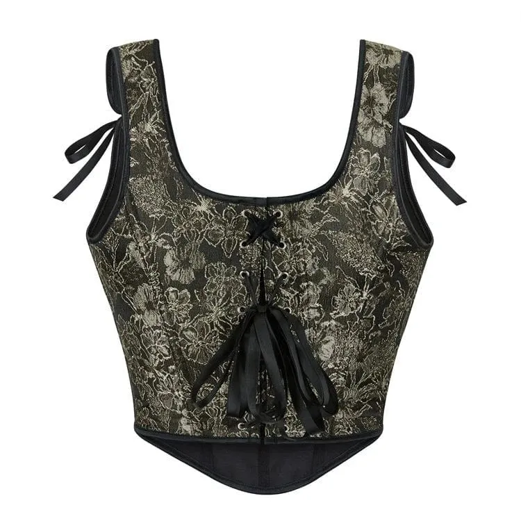 Gothic-Überbrustkorsett für Damen mit floraler Stickerei und Schultergurten