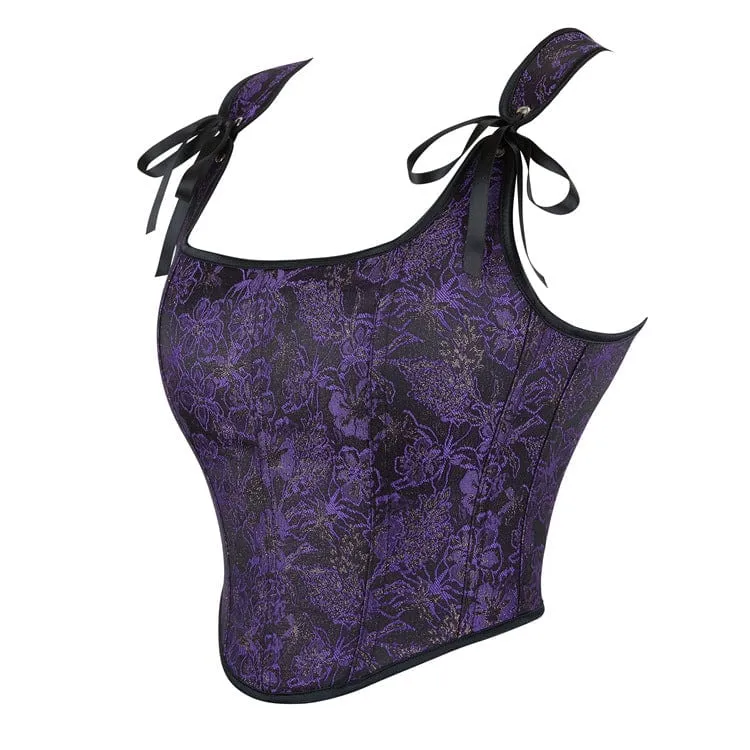 Gothic-Überbrustkorsett für Damen mit floraler Stickerei und Schultergurten