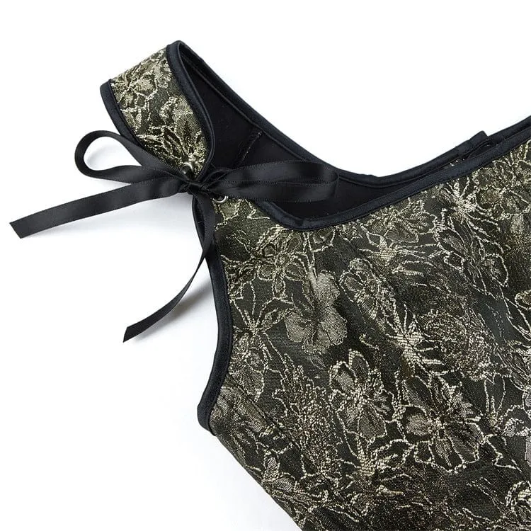Gothic-Überbrustkorsett für Damen mit floraler Stickerei und Schultergurten
