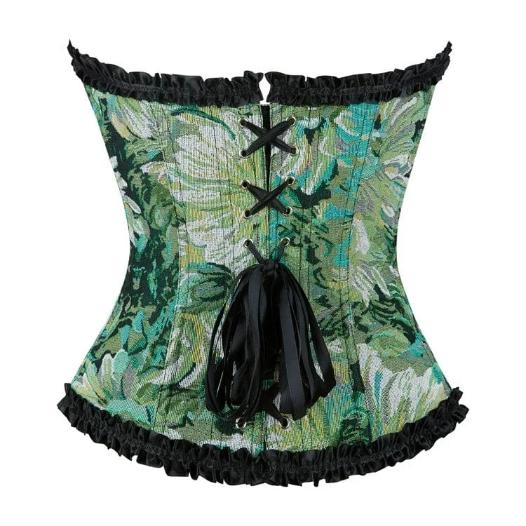 Gothic-Überbrustkorsett mit Rüschen und Blumenmuster für Damen