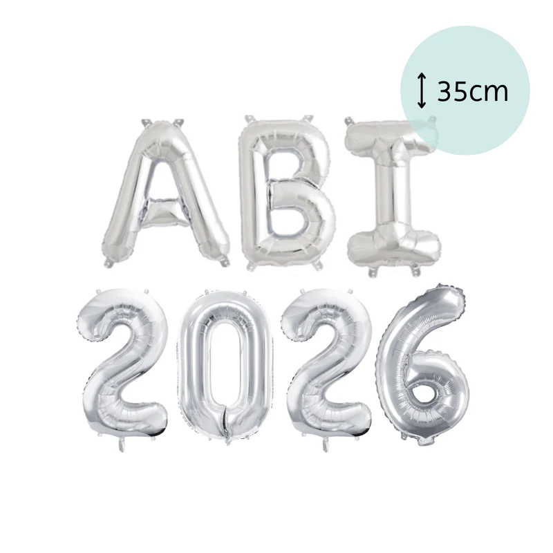 Ballonschriftzug "ABI 2026" Silber (ca. 38cm pro Ballon)