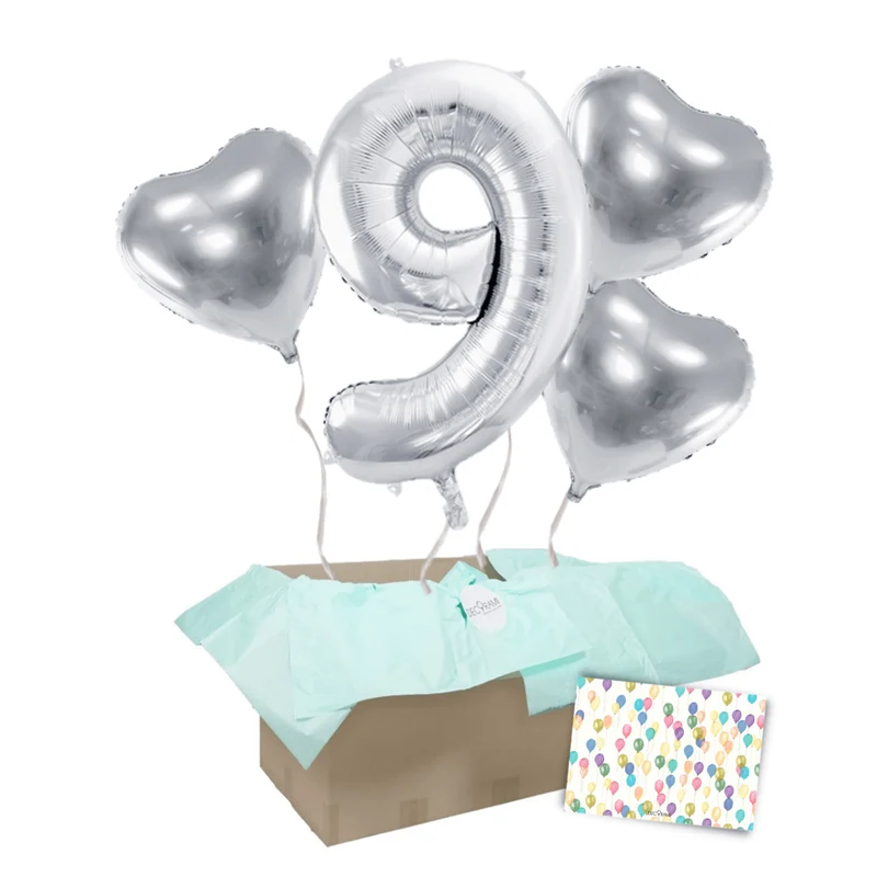 Heliumballon-Geschenk 1 XXL Zahl + 3 Herzen Geburtstagsballon Set Premium