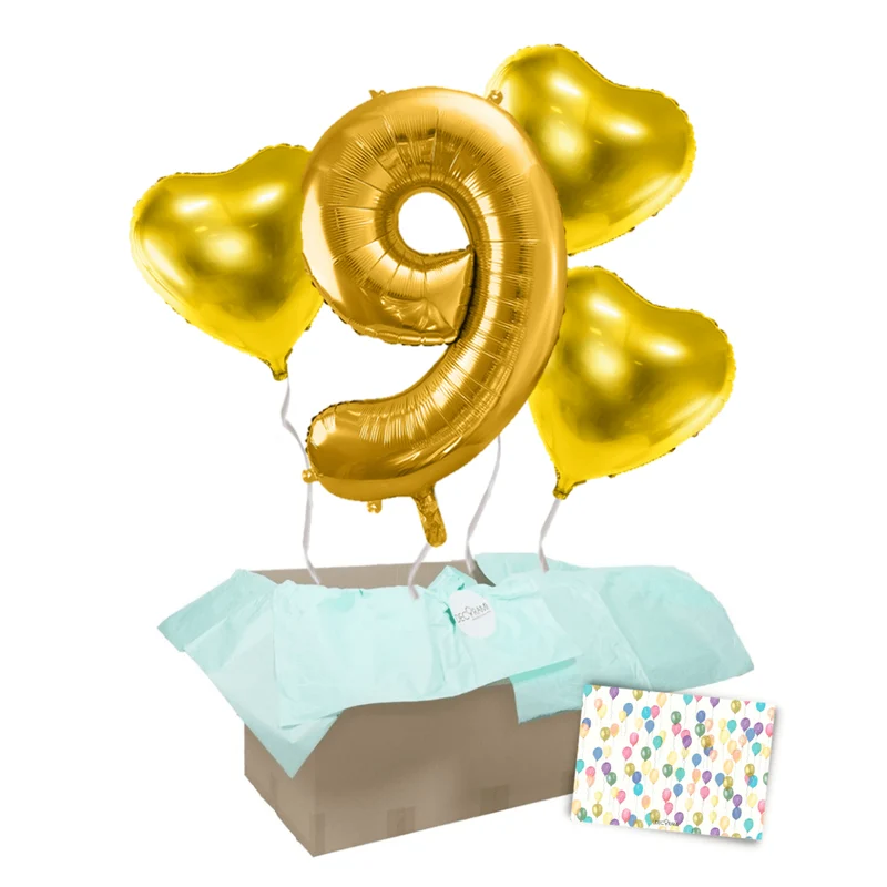 Heliumballon-Geschenk 1 XXL Zahl + 3 Herzen Geburtstagsballon Set Premium