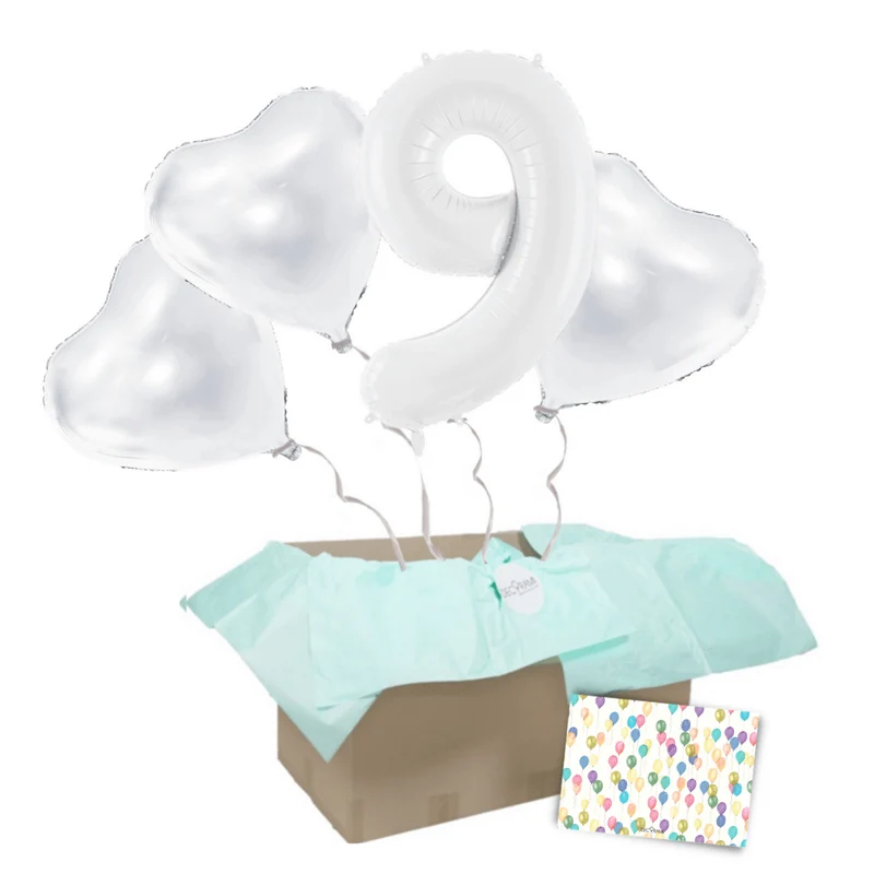 Heliumballon-Geschenk 1 XXL Zahl + 3 Herzen Geburtstagsballon Set Premium