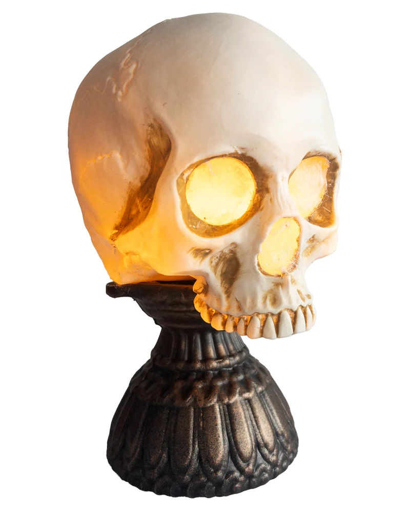 Totenschädel mit Flammenlicht & Gruselsound 28cm