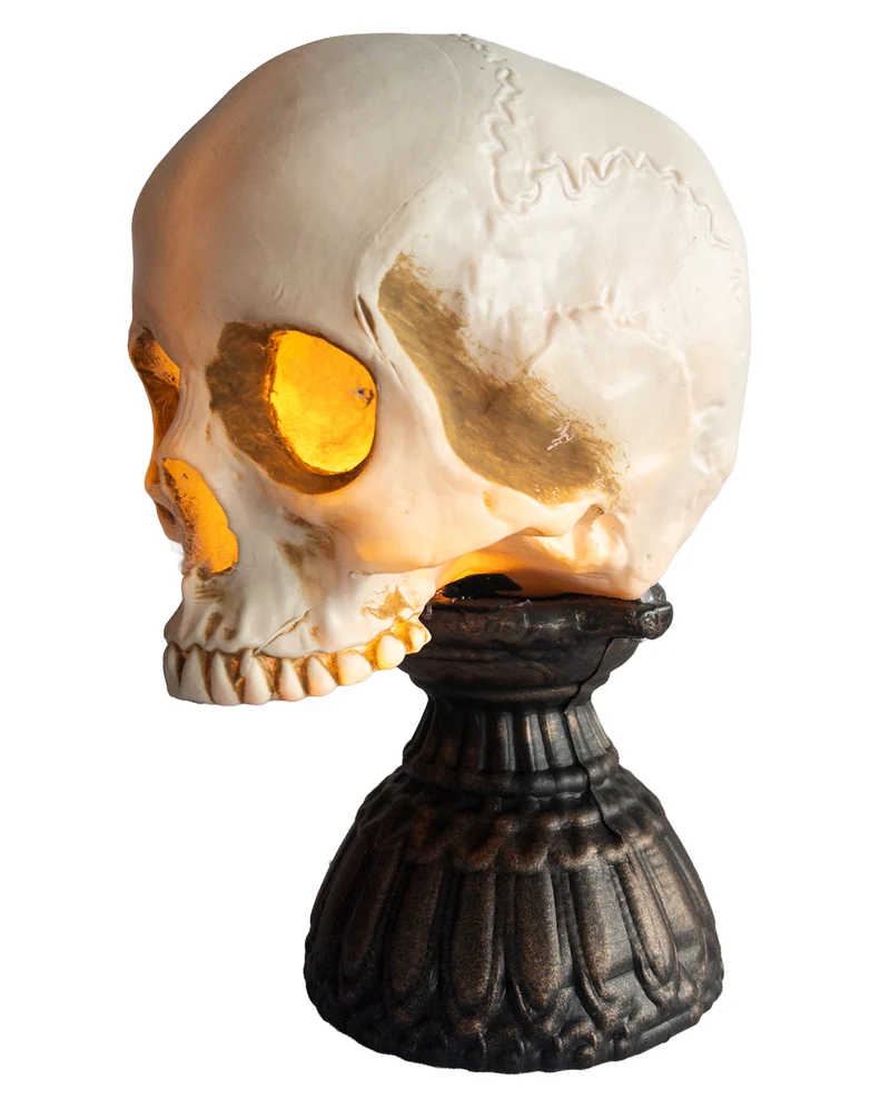 Totenschädel mit Flammenlicht & Gruselsound 28cm