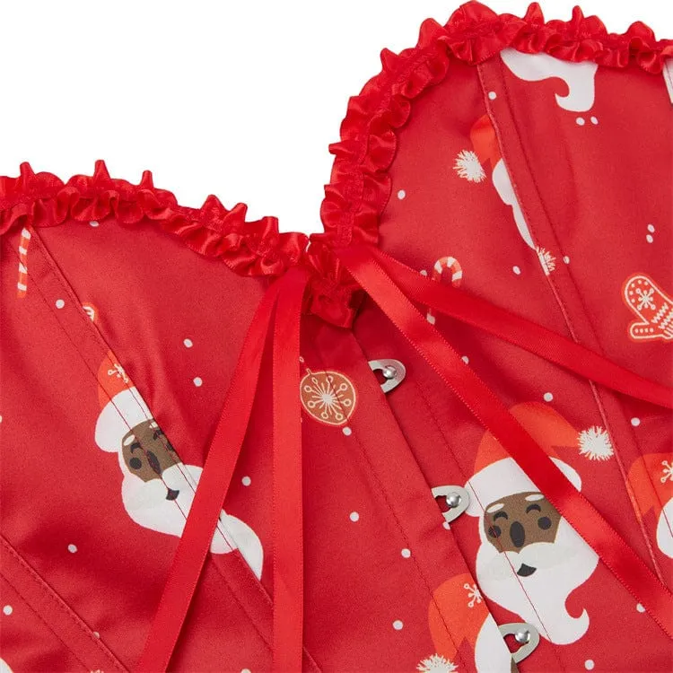 Gothic-Überbrustkorsett mit Rüschen und Weihnachtsmotiv für Damen