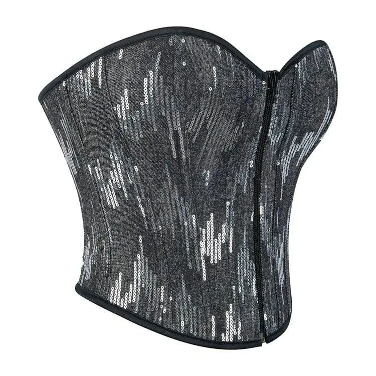 Gothic-Überbrustkorsett mit Pailletten und Reißverschluss für Damen
