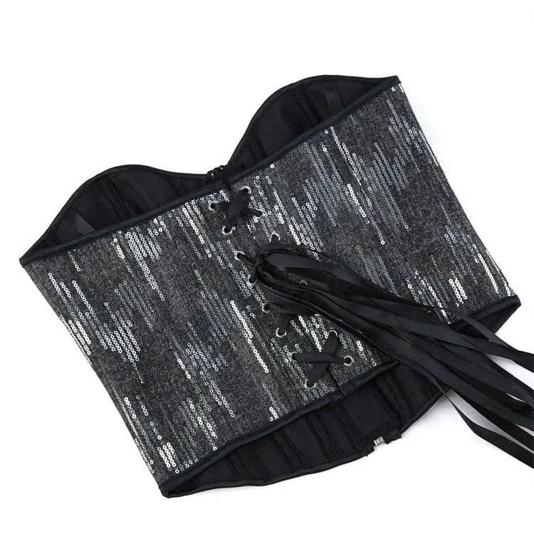 Gothic-Überbrustkorsett mit Pailletten und Reißverschluss für Damen