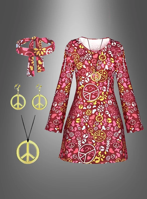5-teiliges Hippie Set mit Kleid
