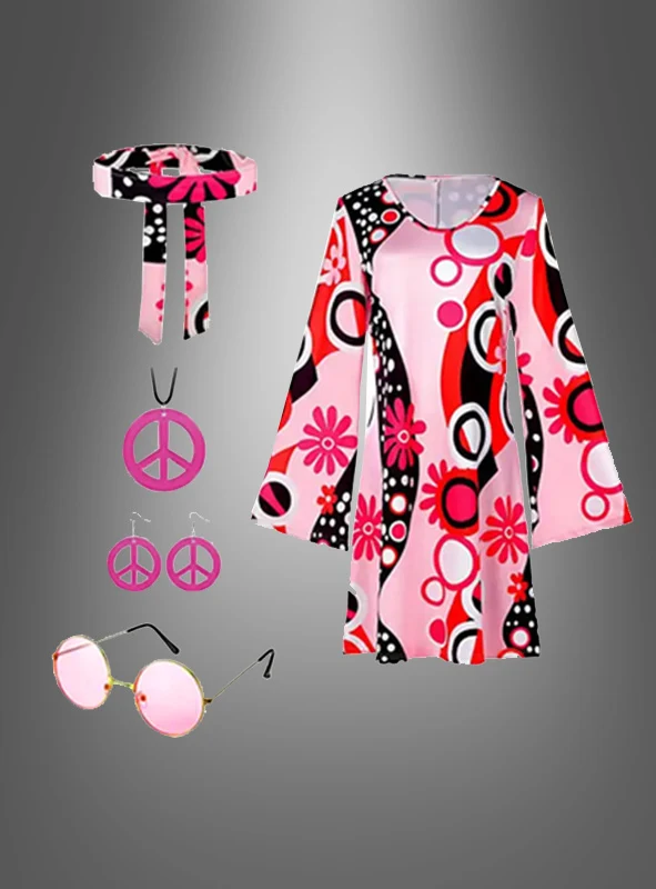 Hippie Kleid pink mit Accessoires Dream Circles
